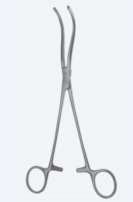 Зажими, хірургічні, "Pean", для нирки, вигнуті, з кремальєрою, загальна довжина 195 мм, 7 3/4". Бренд - Asanus Medizintechnik Gmb, Німеччина